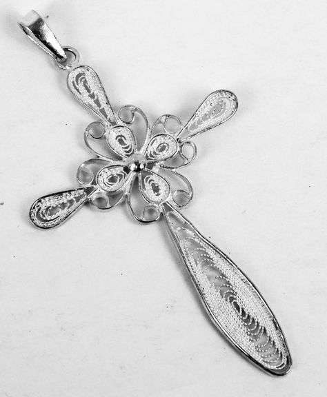 Pretty Large Sterling Filigree Cross Pendant