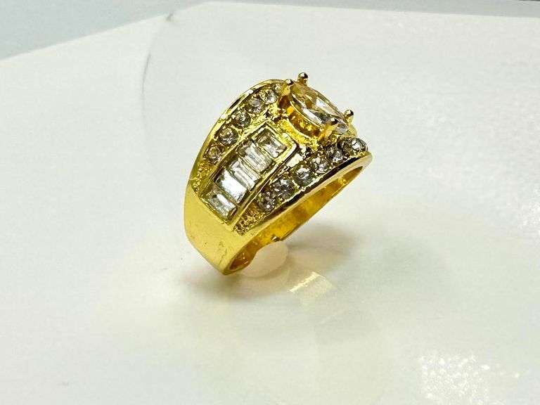 Dazzling 14 Kt Yellow Gold Plated Simulated Diamond Ring