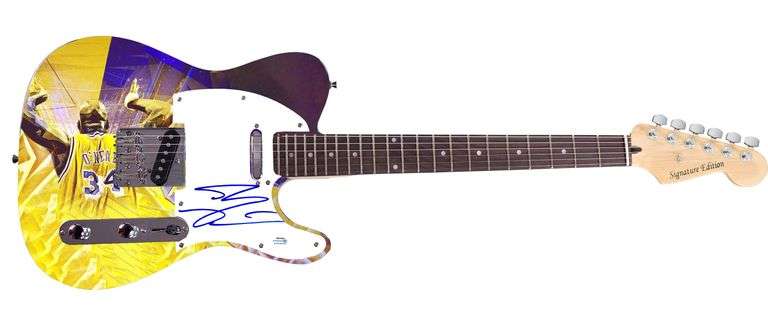 Shaquille O’neal Autographed Lakers Graphics Photo Guitar ACOA
