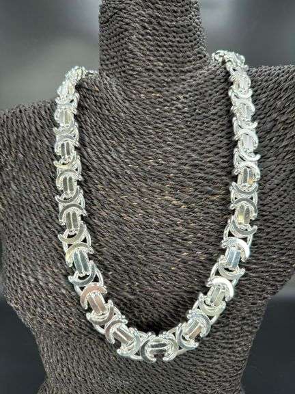 Sterling Silver Byzantine Flat Link Chain 17.5mm 925 Italy Heavy Necklace 24"