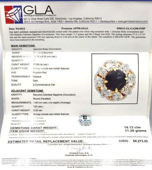 Exquisite Massive 17.08CTS Round Cabochon-Cut Ruby & 2.05CTW White Sapphire in 14K Yellow Gold Over 