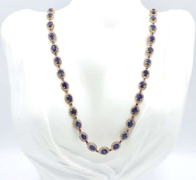 Darling 18.05CTW Oval Shaped Emerald Cut Blue Sapphire & 4.00CTW Round Single Faceted Diamond Tennis