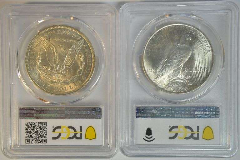 PCGS MS64 graded 1921 Morgan & 1923 Peace Silver Dollar