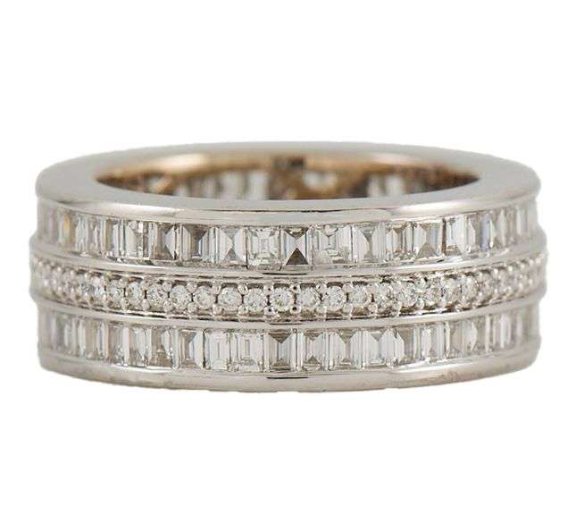 2.43ctw Baguette and Round Diamond Triple Row Eternity Band Ring in 18K