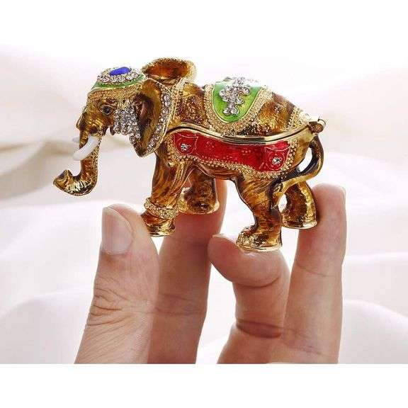 Hand-Painted Lucky Elephant Trinket Box with Rhinestone