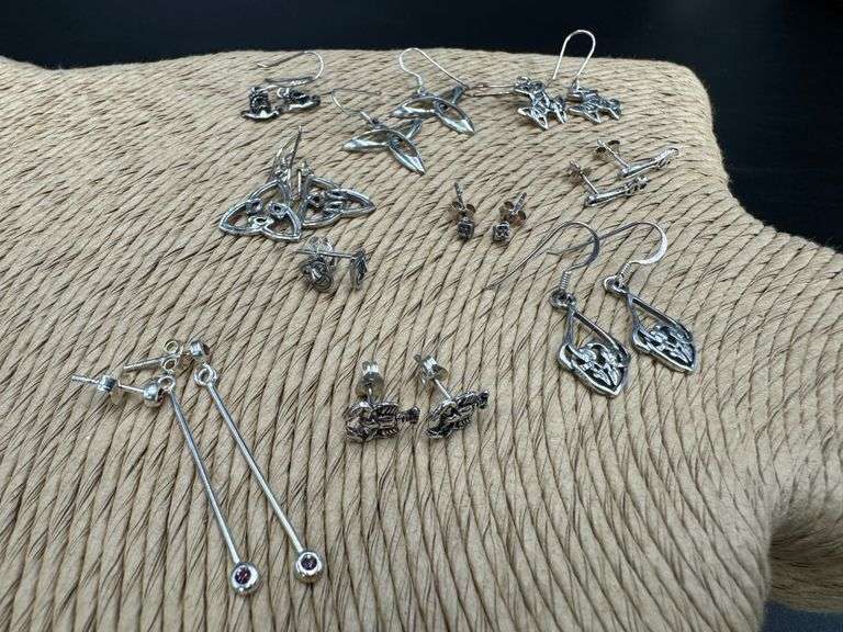 Sterling Silver Earring Assortment Various Sizes & Styles (10 Earring Lot)