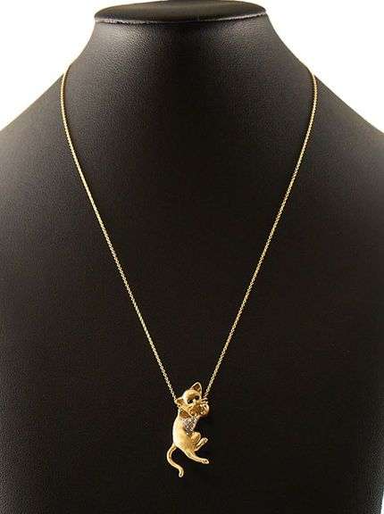 Designs by Slack Irradiated Teal and White Diamond Kitten Pendant Necklace in 18K