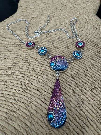 Original Handmade Mosaico Pendant & Chain 16" 925 Sterling Silver Mexico Artistic Jewelry