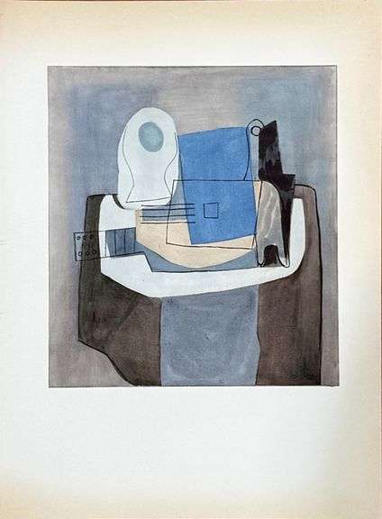 Collectible Vintage Picasso Original Pochoir Circa 1955, Guitar, Bottle, and Fruit Bowl