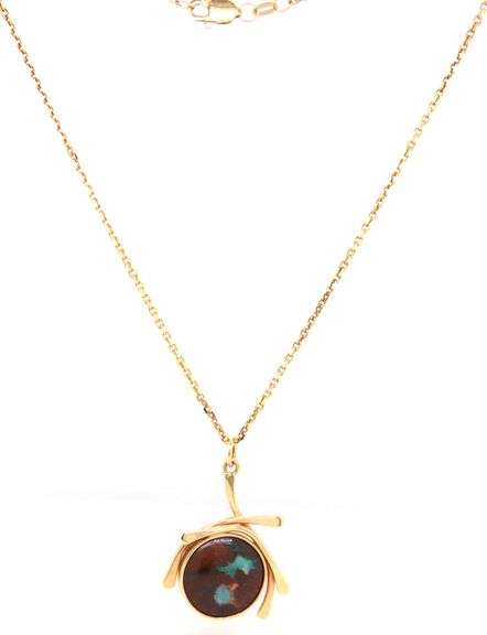 Stunning 14K YG Mexican Opal Pendant on Necklace