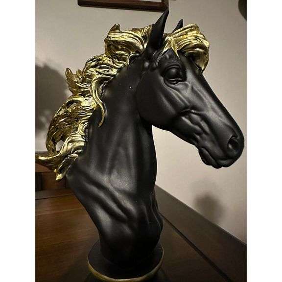 3 Large Black with Gold Chess Pieces