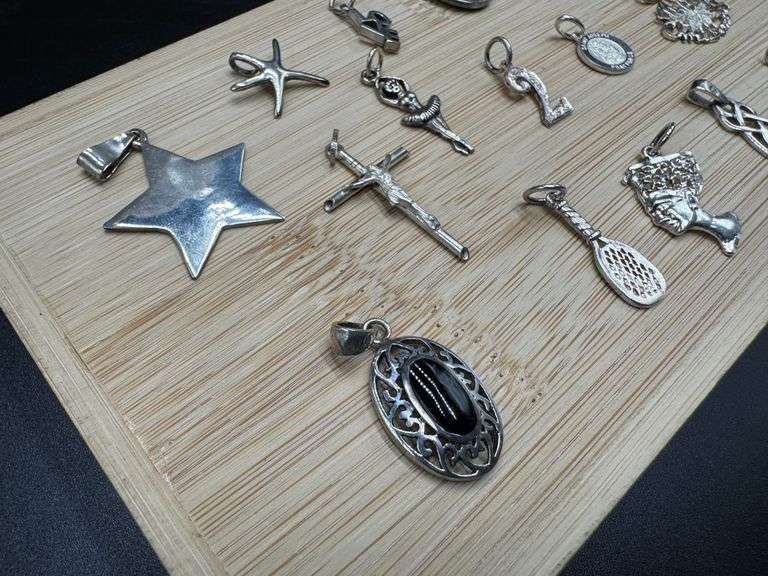 Sterling Silver Pendant Assortment Various Sizes & Styles (20 Pendant Lot)