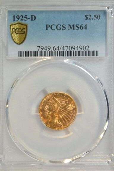 Basically Gem BU 1925-D $2.50 Indian Gold Piece. PCGS MS64