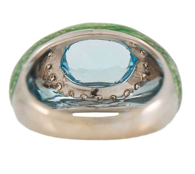 Hidalgo Blue Topaz Green Enamel and 0.35ctw Diamond Frame Ring in 18K