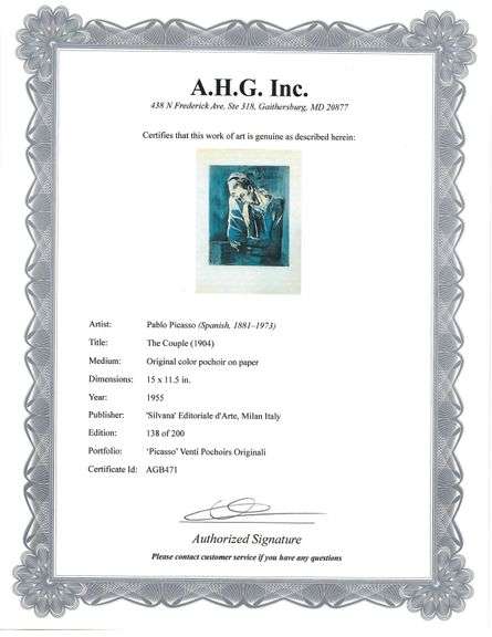 Highly Collectible Picasso Original Color Pochoir, The Couple