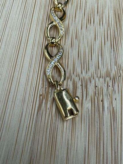 Gold Plated 925 Sterling Silver CZ 6mm Infinity Link Bracelet 7"