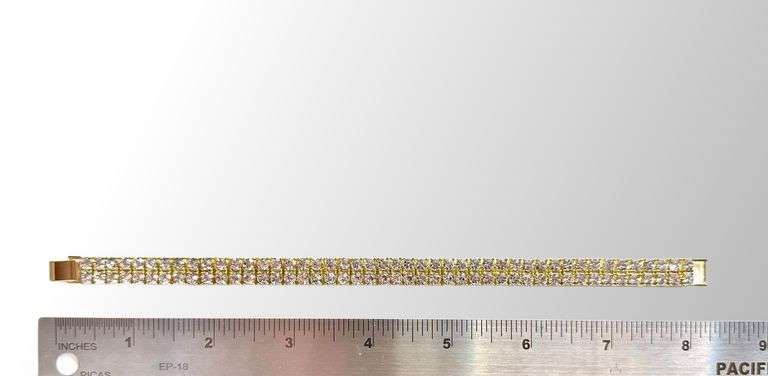 14 Kt Yellow Gold Plated 2 Row Simulated Diamond Tennis Bracelet
