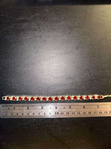 Beautiful 14 Kt Yellow Gold Plated Lab Simulated 16.5 Cttw Red Ruby Diamond Tennis Bracelet