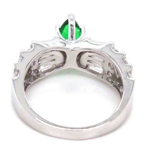 925 Sterling silver green marquise and white baguette and round cut cubic zirconia ring