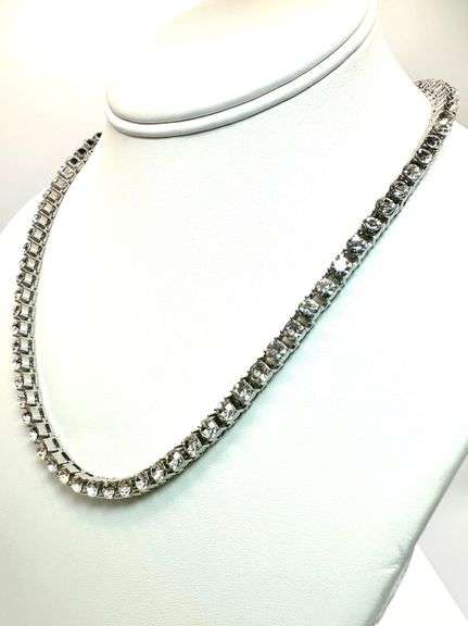 14 Kt. White Gold Plated 37.5 Cwt. Simulated Diamond Tennis Necklace
