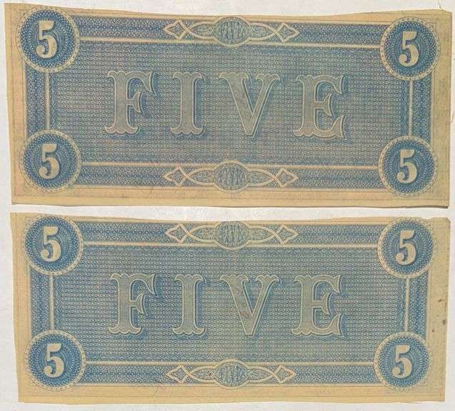 Two Consecutive Red $5 1864 Series CSA Notes