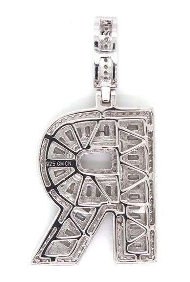 925 Sterling silver R initial cubic zirconia pendant