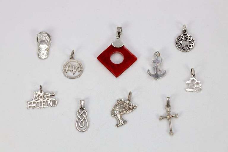 Sterling Silver Pendant Assortment Various Sizes & Styles (10 Pendant Lot)