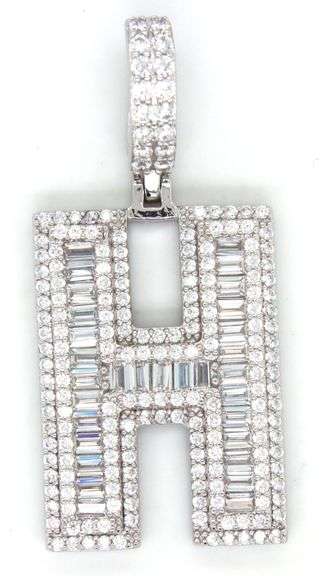 Initial H cubic zirconia pendant in 925 Sterling silver