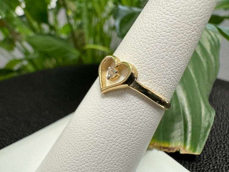 10k Yellow Gold Small Round White CZ Solitaire Heart Promise Ring