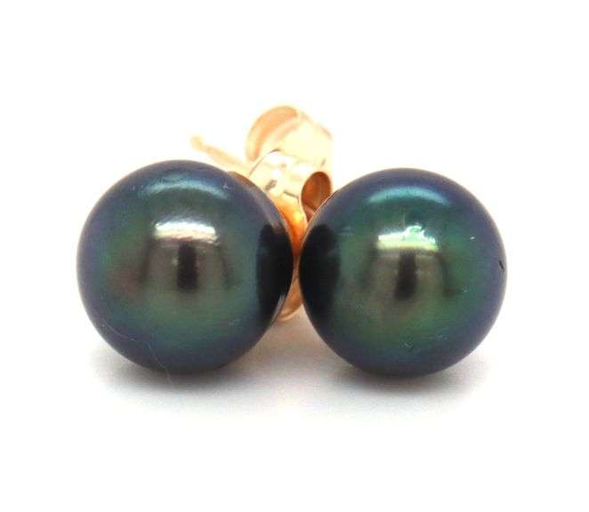 14kt Yellow gold 7mm Peacock pearl stud earrings