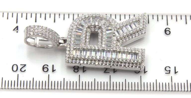925 Sterling silver R initial cubic zirconia pendant
