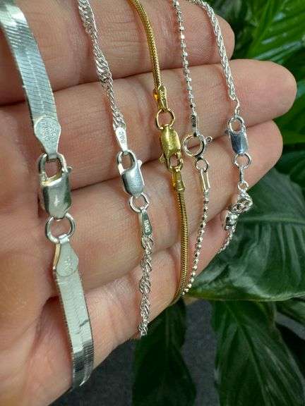 Sterling Silver 925 Italy 5 Chain Layered Set 30" Adjustable, 24", 20", 18", 16"