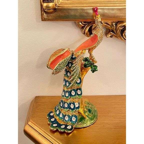 24k Gold Peacock Fabergé-Style Swarovski Jewelry Box