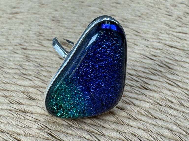 Sterling Silver 925 One of a Kind Dichroic Glass Ring Size 6