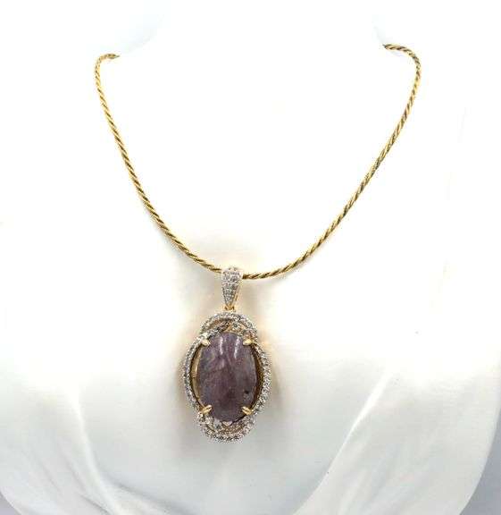 Enamoring Colossal 69.70CTS Cabochon-Cut Star Ruby & White Sapphire Pendant Necklace in Gold Over St