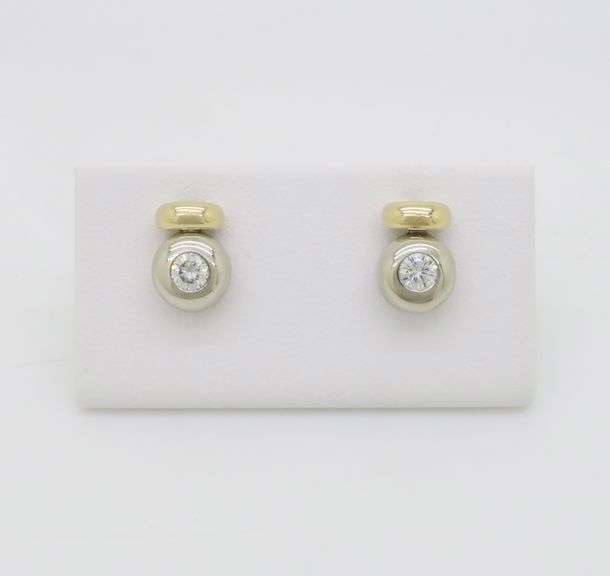 Bezel Set Diamond Two-Tone Stud Earrings