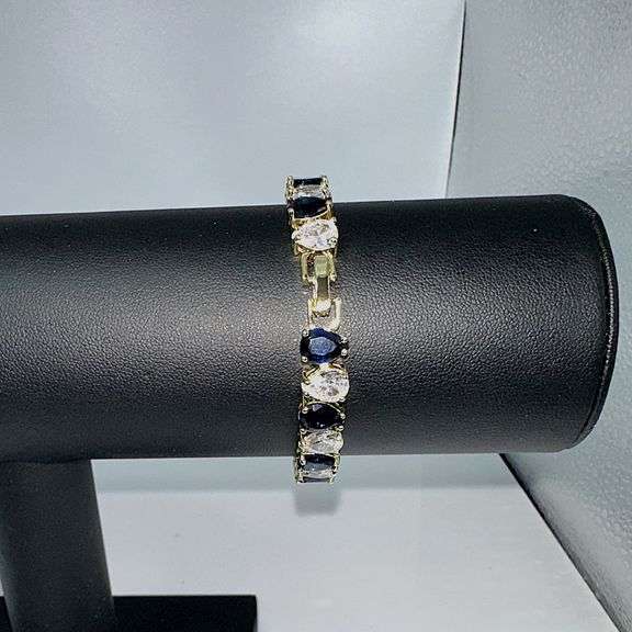 18 Kt. Yellow Gold Plated 32.5 Cwt. CZ and Simulated Sapphire Tennis Bracelet