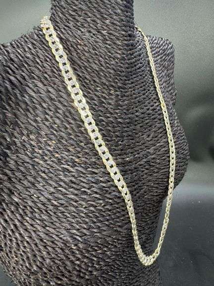 Gold Plated Sterling Silver 925 Pave 2-Tone 7.6mm Curb Chain Link Italy Necklace 24" inch