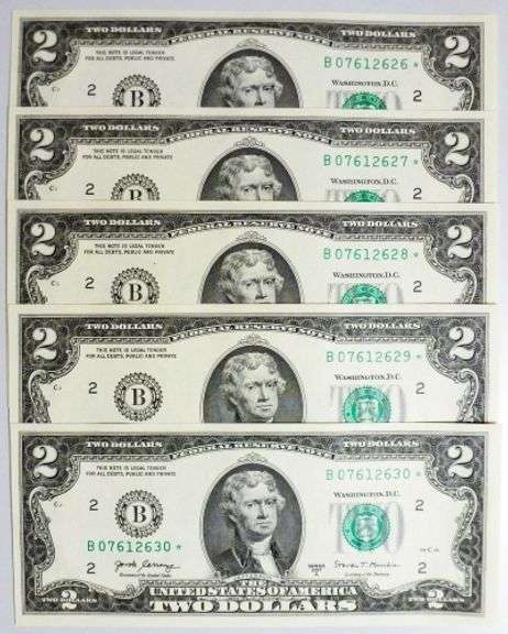 (5) Superb Crisp 2017A $2 Star Notes New York-Consecutive!