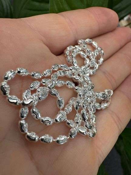Italian 925 Sterling Silver 3mm Diamond Cut Rice Oval Bead Chain 24" Necklace Italy