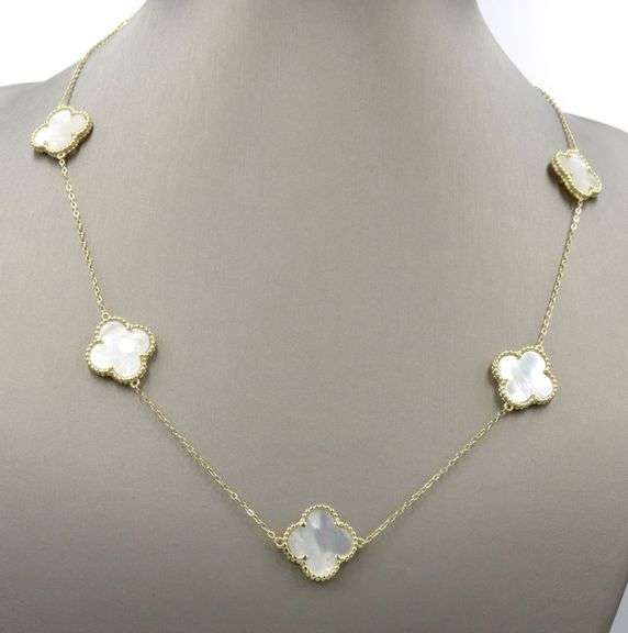 925 Sterling silver 7 clover mother of pearl necklace
