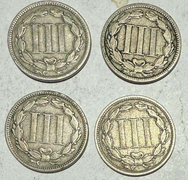 Four 3 Cent Nickels