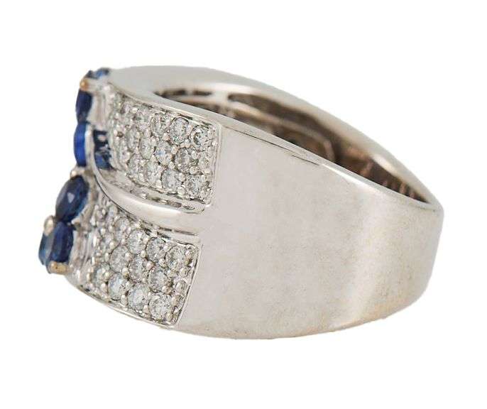 0.75ctw Sapphire and 1.50ctw Pave Diamond Flower Multi Row Band Ring in 18K