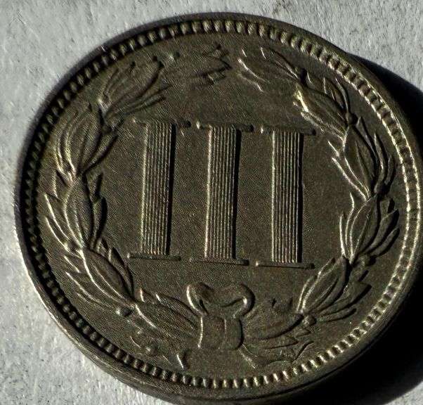 Near Unc 1865 3 Cent Nickel with Brockage