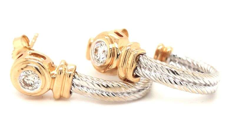 14kt two tone gold 0.40ctw bezel set diamond cable J hoop