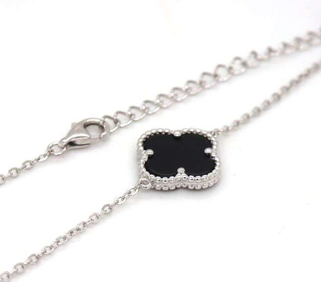 925 Sterling silver 5 clover black onyx necklace