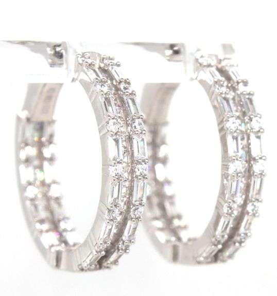 925 Sterling silver 2 row cubic zirconia hoop earrings