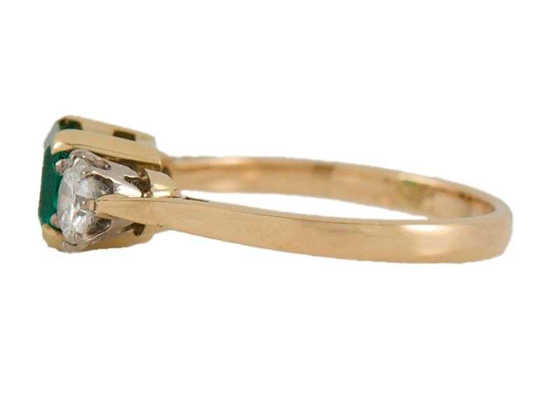 Garrard 1986 London 0.81ct Emerald and 0.32ctw Diamond Three Stone Ring in 18K