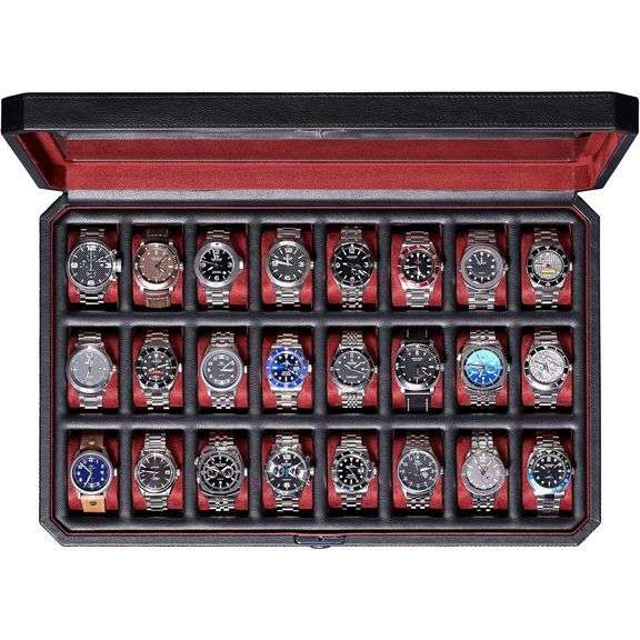 Carbon Finish Watch Display Case with Glass Lid and Lock