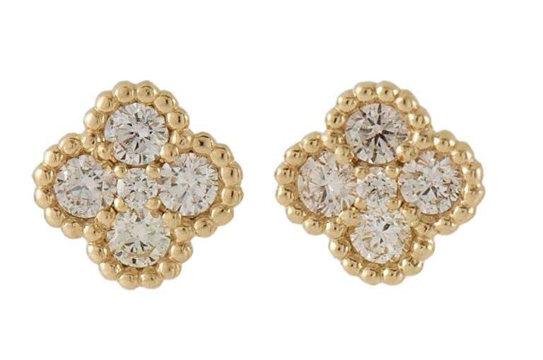 New 1.03ctw Round Diamond Clover Shaped Stud Earrings in 14K